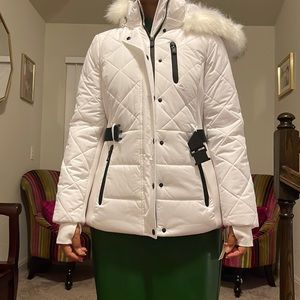 New Michael Kors, white and black faux fur puffer coat. Brand new with tags.